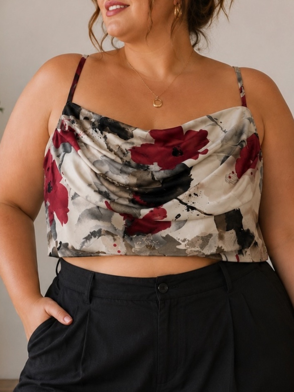Boohoo Crop Top Womens Size 20 White Floral Satin Hippie Romantic Festival